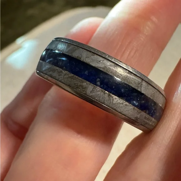 Shane Co Authentic Titanium Meteorite Lapis Lazuli Sz 11 Men’s Wedding Band Ring
